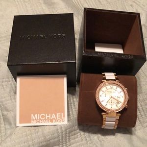 Michael Kors Two Tone RoseGold & White Watch